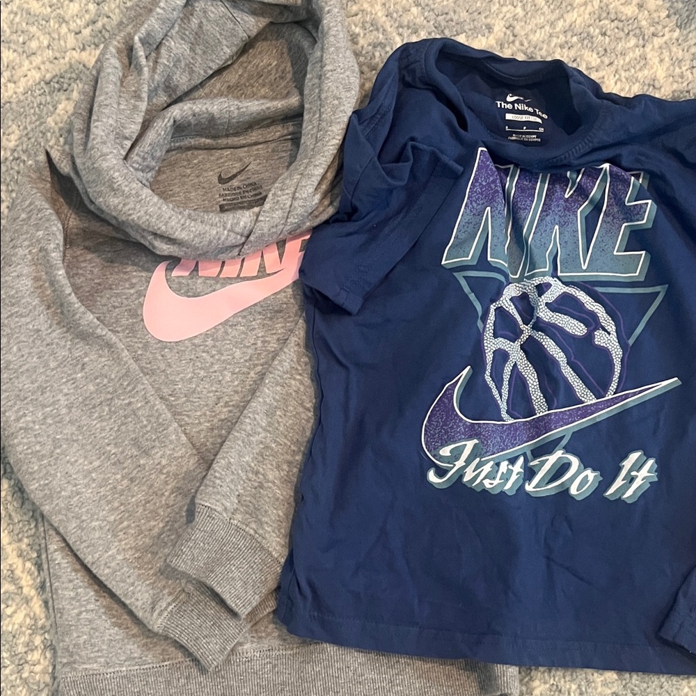 Nike Kids Gray Hoodie and Blue T-Shirt Set